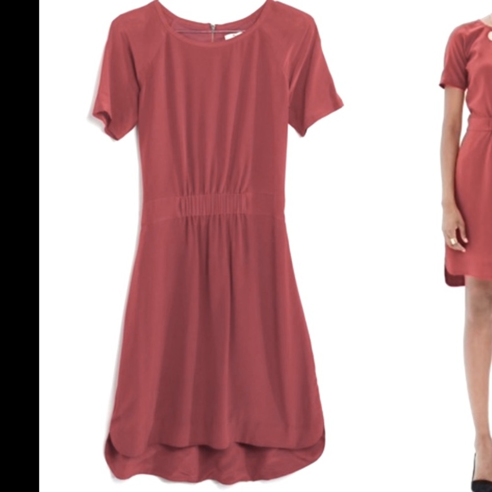 Madewell 100% Silk Cinch Waist Red Dress
